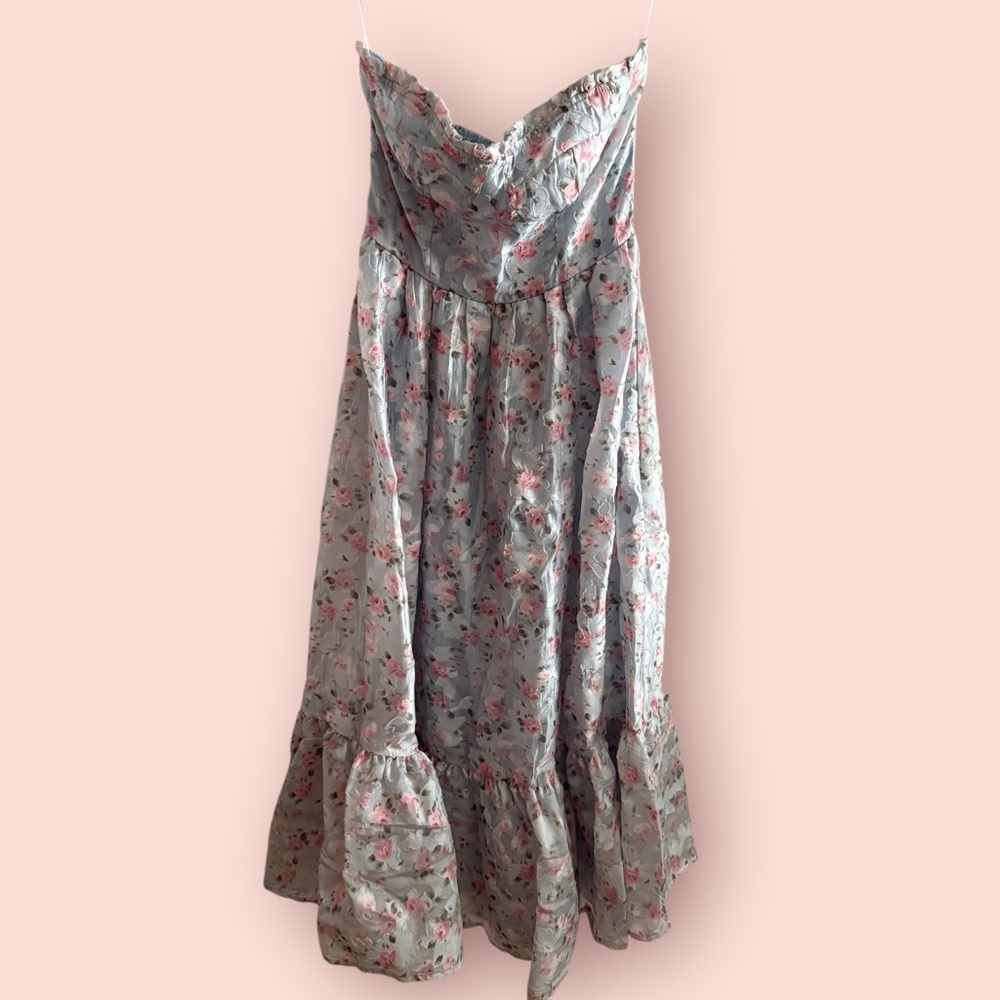 Altar'd State Powder Blue Midi Dress with Pink Floral Print - Picture 2 of 8